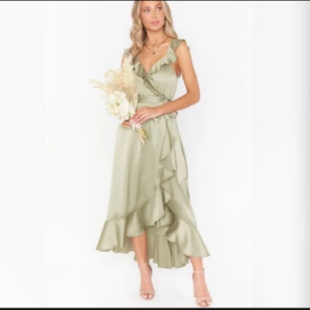 Samantha Ruffle Wrap Dress - Moss Green